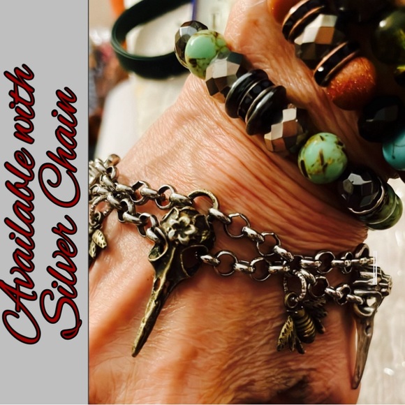 MADE TO ORDER: GOTHIC BIRD SKULL BRACELET or NECKLACE. (BRASS or CHROME)* - Picture 2 of 8